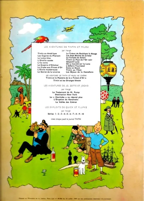 Verso de l'album Tintin Tome 3 Tintin en Amérique