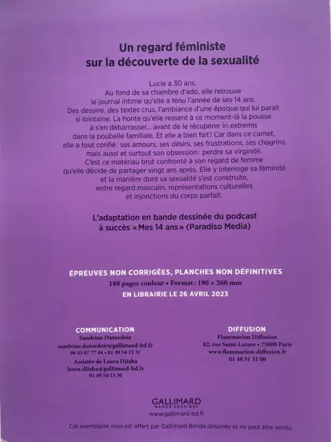 Verso de l'album Mes quatorze ans Enquête sur la découverte de ma sexualité