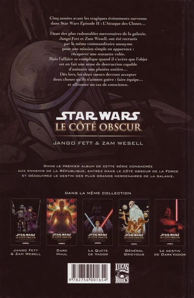 Verso de l'album Star Wars - Le côté obscur Tome 1 Jango Fett & Zam Wesell