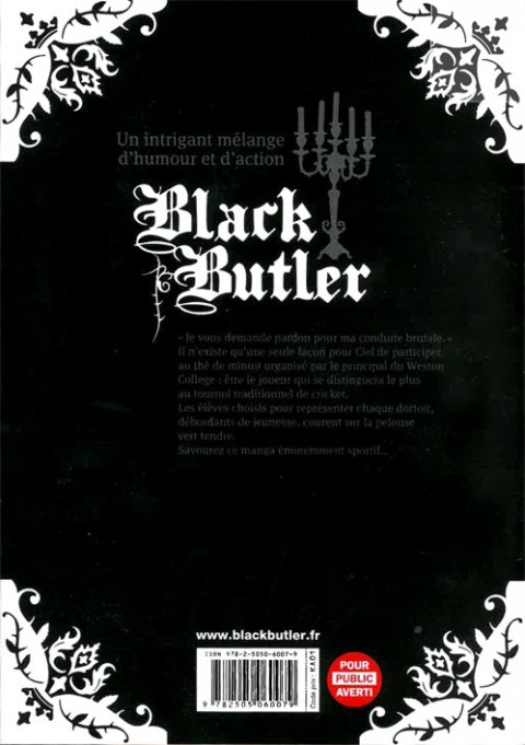 Verso de l'album Black Butler 16 Black Quiz