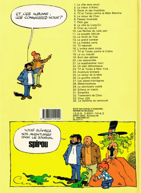 Verso de l'album Tif et Tondu Tome 35 Dans les griffes de la Main Blanche
