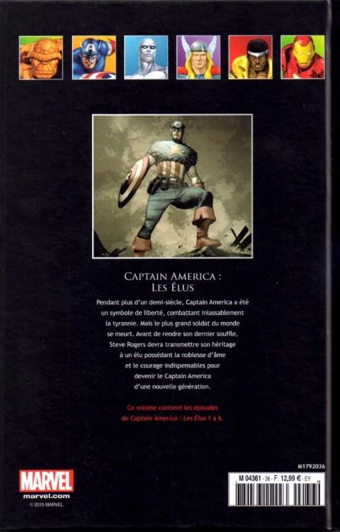 Verso de l'album Marvel Comics - La collection de référence Tome 36 Captain America - Les Élus