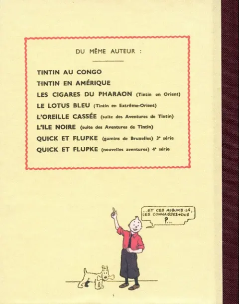 Verso de l'album Tintin Tintin au pays des soviets
