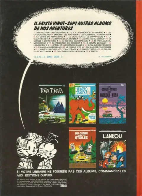 Verso de l'album Spirou et Fantasio Tome 21 Du glucose pour Noémie