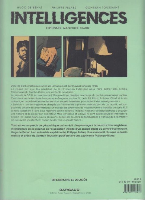 Verso de l'album Intelligences Espionner . Manipuler . Trahir .
