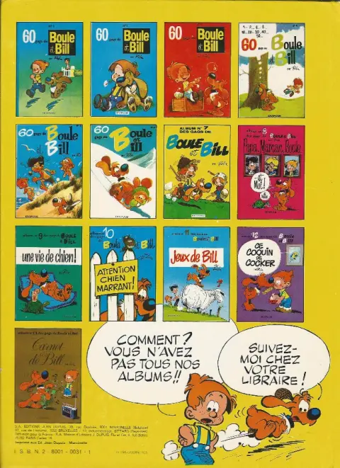 Verso de l'album Boule & Bill Tome 2 60 gags de Boule et Bill