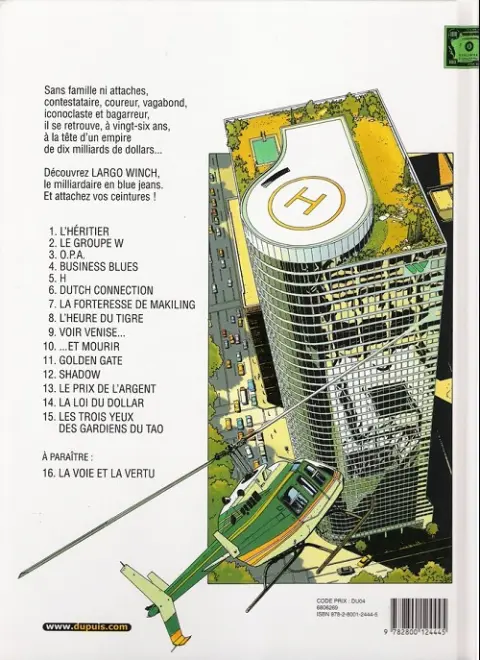 Verso de l'album Largo Winch Tome 8 L'heure du tigre