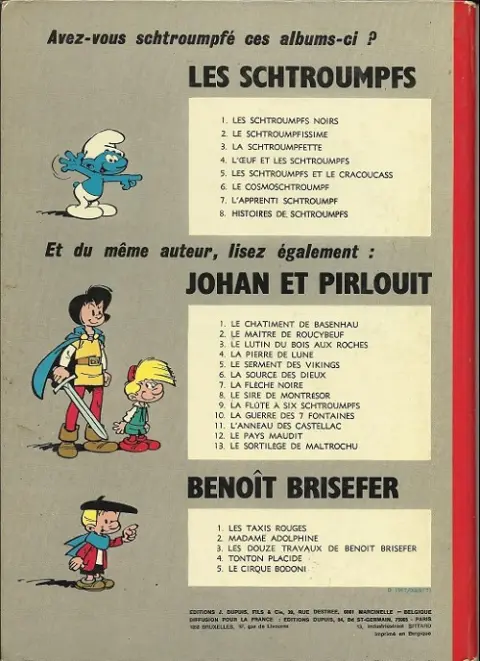Verso de l'album Les Schtroumpfs Tome 3 La Schtroumpfette