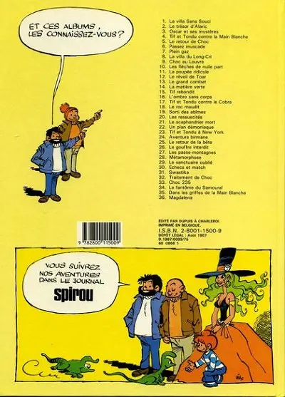 Verso de l'album Tif et Tondu Tome 36 Magdalena