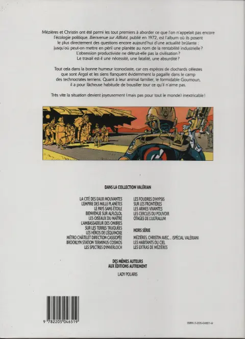 Verso de l'album Valérian Tome 4 Bienvenue sur Alflolol