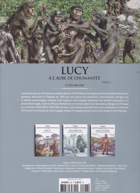 Verso de l'album Les grands personnages de l'Histoire en bandes dessinées Tome 98 Lucy, à l'aube de l'humanité, tome 2