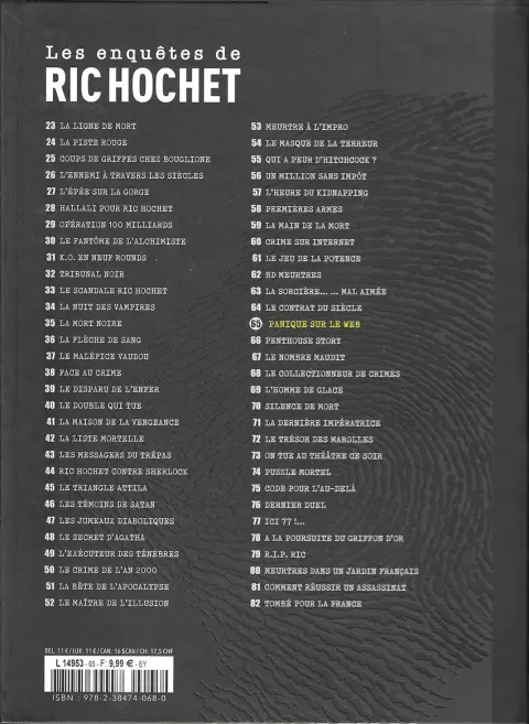 Verso de l'album Les enquêtes de Ric Hochet Tome 65 Panique sur le web
