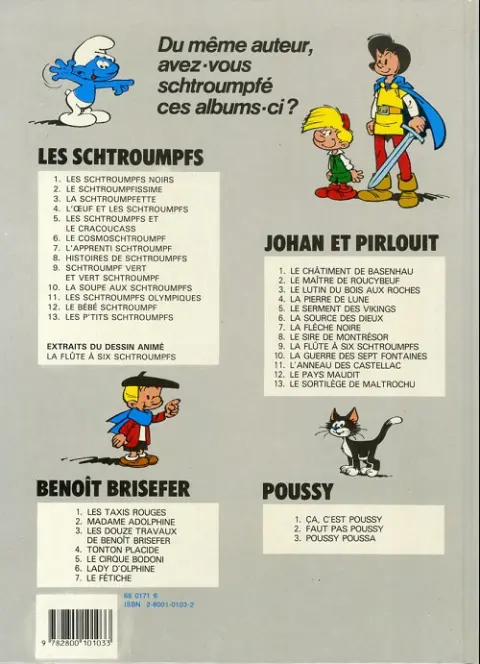 Verso de l'album Johan et Pirlouit Tome 9 La flûte à six schtroumpfs