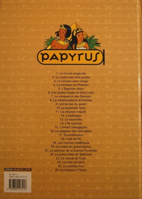 Verso de l'album Papyrus Tome 1 La momie engloutie