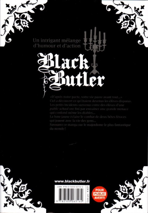 Verso de l'album Black Butler 18 Black chief priest