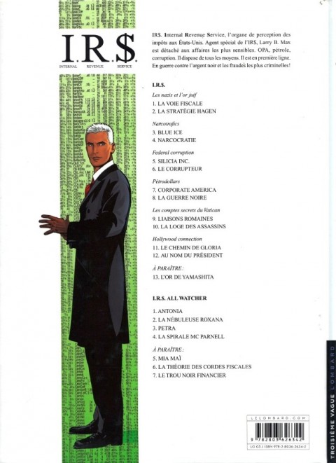 Verso de l'album I.R.$. Tome 12 Au Nom du Président