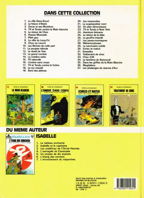 Verso de l'album Tif et Tondu Tome 37 Les phalanges de Jeanne d'Arc