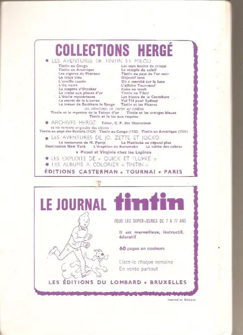 Verso de l'album Tintin Tome 183 Tintin album du journal
