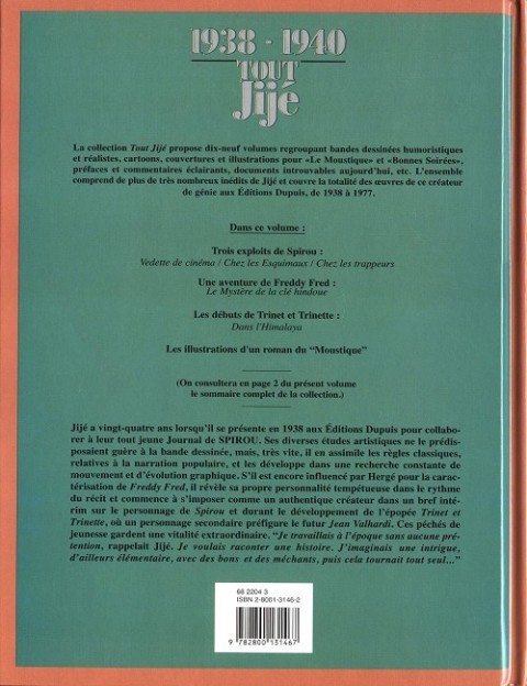 Verso de l'album Tout Jijé Tome 16 1938-1940