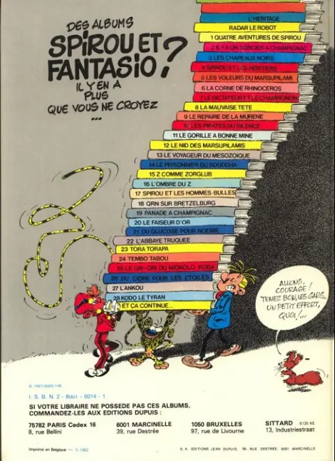 Verso de l'album Spirou et Fantasio Tome 12 Le nid des Marsupilamis