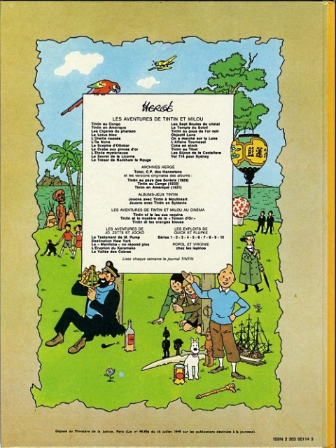 Verso de l'album Tintin Tome 15 Tintin au pays de l'or noir