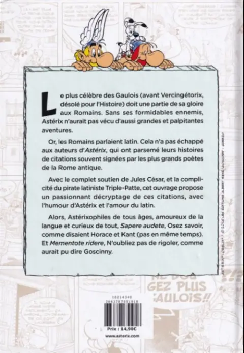 Verso de l'album Astérix Les citations latines expliquées de A à Z