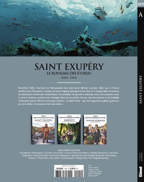 Verso de l'album Les grands personnages de l'Histoire en bandes dessinées Tome 100 Saint Exupéry : Le royaume des étoiles