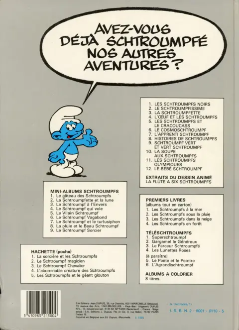 Verso de l'album Les Schtroumpfs Tome 3 La Schtroumpfette