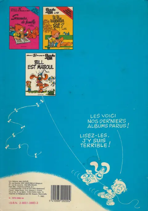 Verso de l'album Boule & Bill Tome 16 Souvenirs de famille