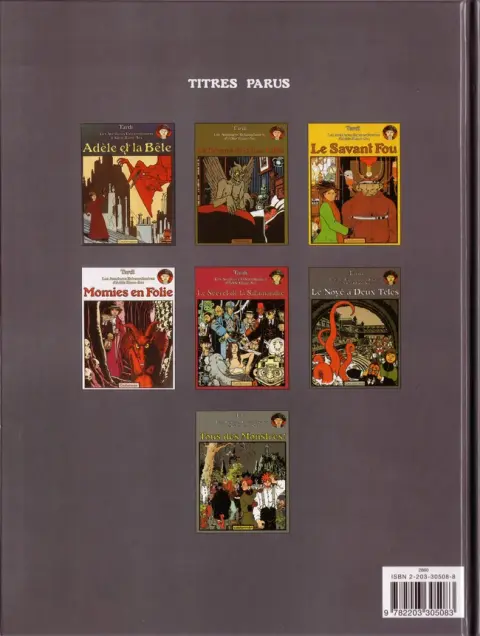 Verso de l'album Les Aventures Extraordinaires d'Adèle Blanc-Sec Tome 7 Tous des Monstres !