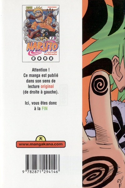 Verso de l'album Naruto 1 Naruto Uzumaki
