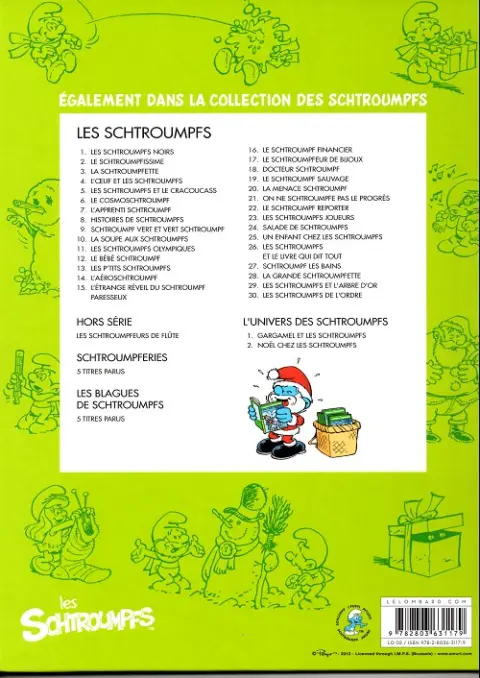 Verso de l'album L'univers des Schtroumpfs Tome 2 Noël chez les Schtroumpfs
