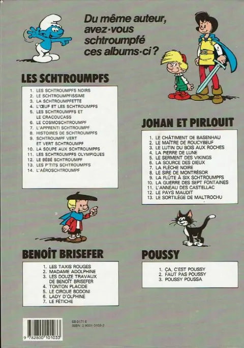 Verso de l'album Johan et Pirlouit Tome 9 La flûte à six schtroumpfs