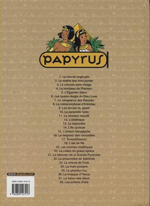 Verso de l'album Papyrus Tome 1 La momie engloutie