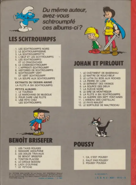 Verso de l'album Les Schtroumpfs Tome 3 La Schtroumpfette
