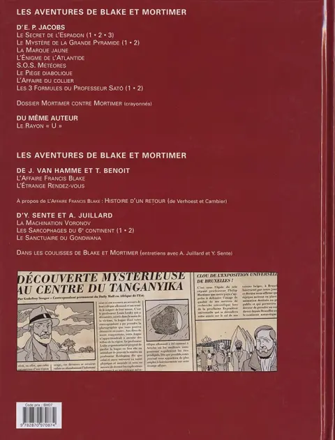 Verso de l'album Blake et Mortimer Tome 18 Le Sanctuaire du Gondwana