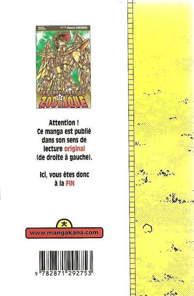 Verso de l'album Les Chevaliers du Zodiaque 27 Thanatos et Hypnos !