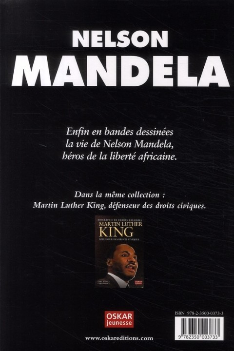 Verso de l'album Biographie en bandes dessinées Nelson Mandela héros de la liberté africaine