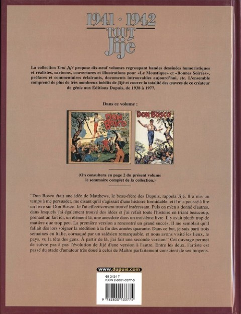 Verso de l'album Tout Jijé Tome 17 1941-1942