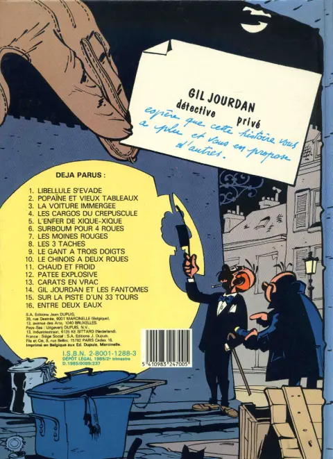 Verso de l'album Gil Jourdan Tome 13 Carats en vrac