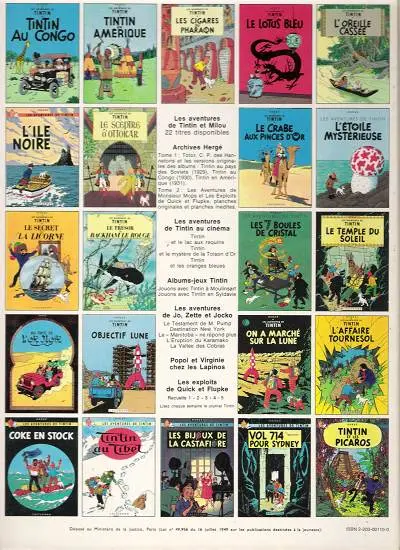 Verso de l'album Tintin Tome 11 Le Secret de la Licorne