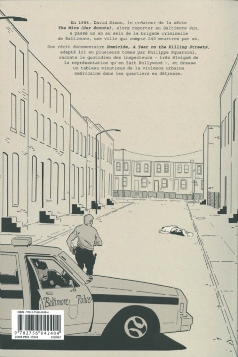 Verso de l'album Homicide - Une année dans les rues de Baltimore Tome 2 4 février - 10 février 1988