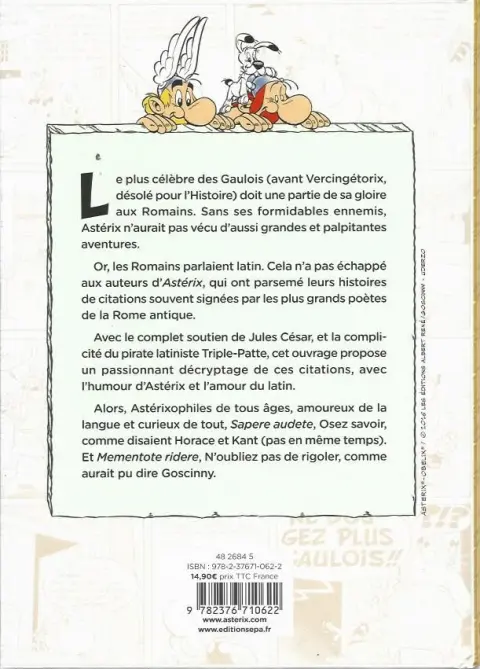 Verso de l'album Astérix Les citations latines expliquées de A à Z