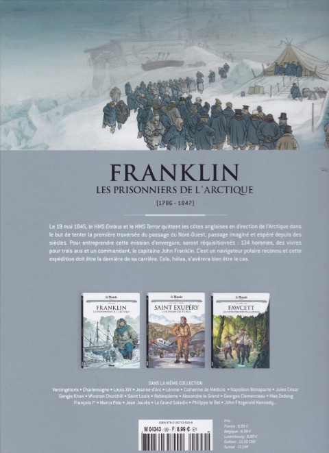 Verso de l'album Les grands personnages de l'Histoire en bandes dessinées Tome 99 Franklin, les prisonniers de l'Arctique