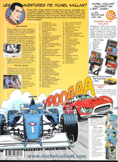 Verso de l'album Michel Vaillant Tome 2 Le pilote sans visage