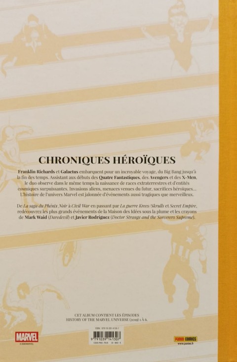 Verso de l'album L'histoire de l'univers Marvel