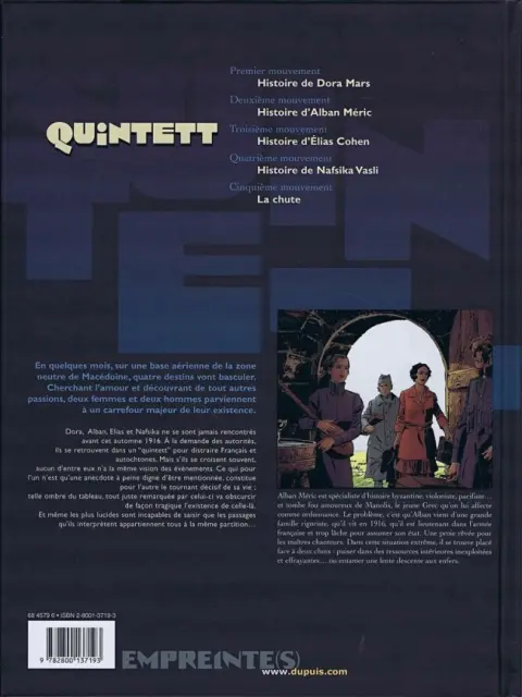 Verso de l'album Quintett Tome 2 Deuxième mouvement : Histoire d'Alban Méric