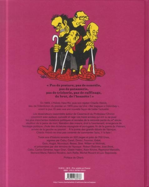 Verso de l'album Charlie Hebdo - Une année de dessins Les Unes - 1969/1981