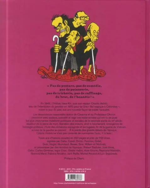 Verso de l'album Charlie Hebdo - Une année de dessins Les Unes - 1969/1981
