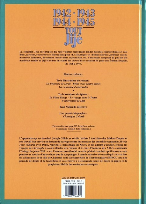 Verso de l'album Tout Jijé Tome 18 1942-1943, 1944-1945